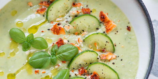 Chilled Cucumber Gazpacho Soup with Olive Oil Garnish