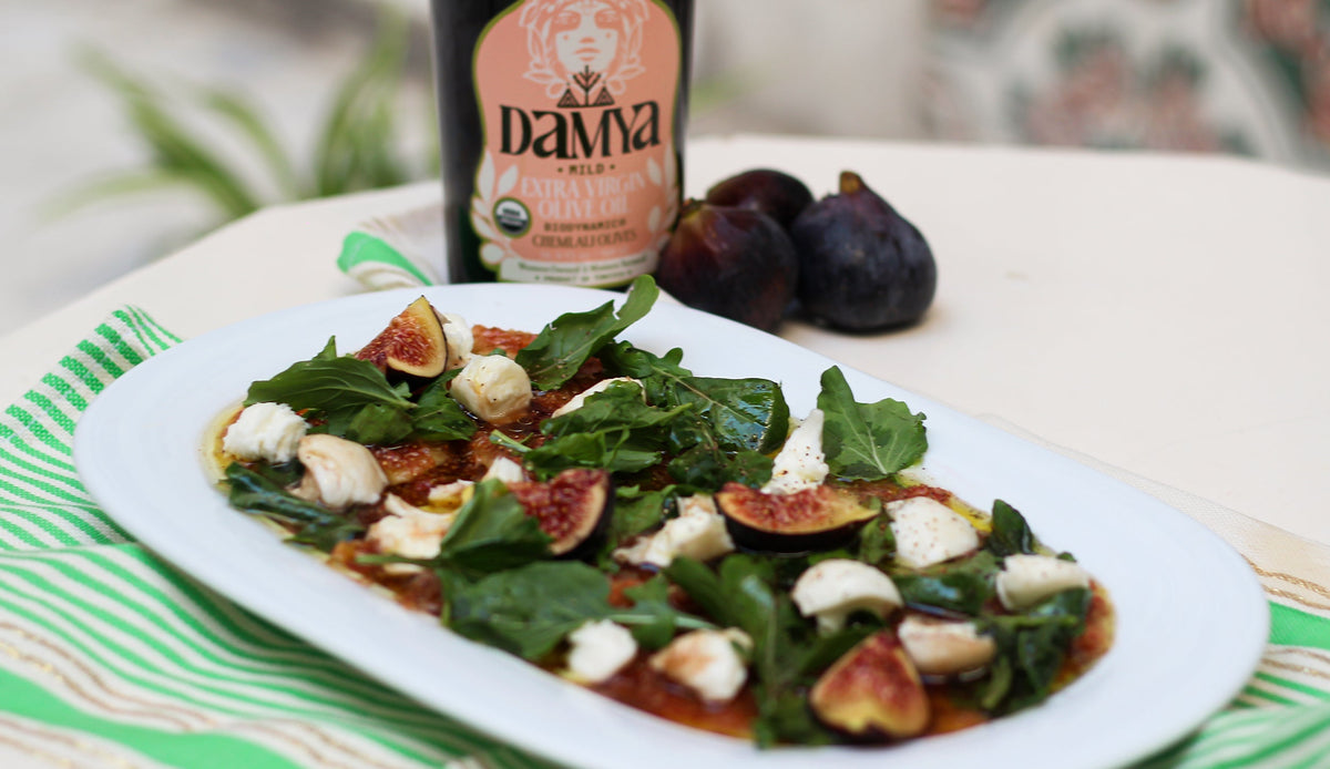 Smashed Fig Carpaccio with Mozzarella & Arugula