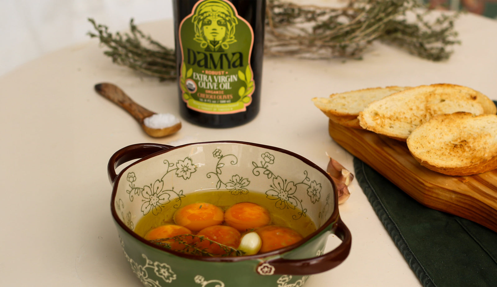 Confit Egg Yolks in Damya Robust Olive Oil