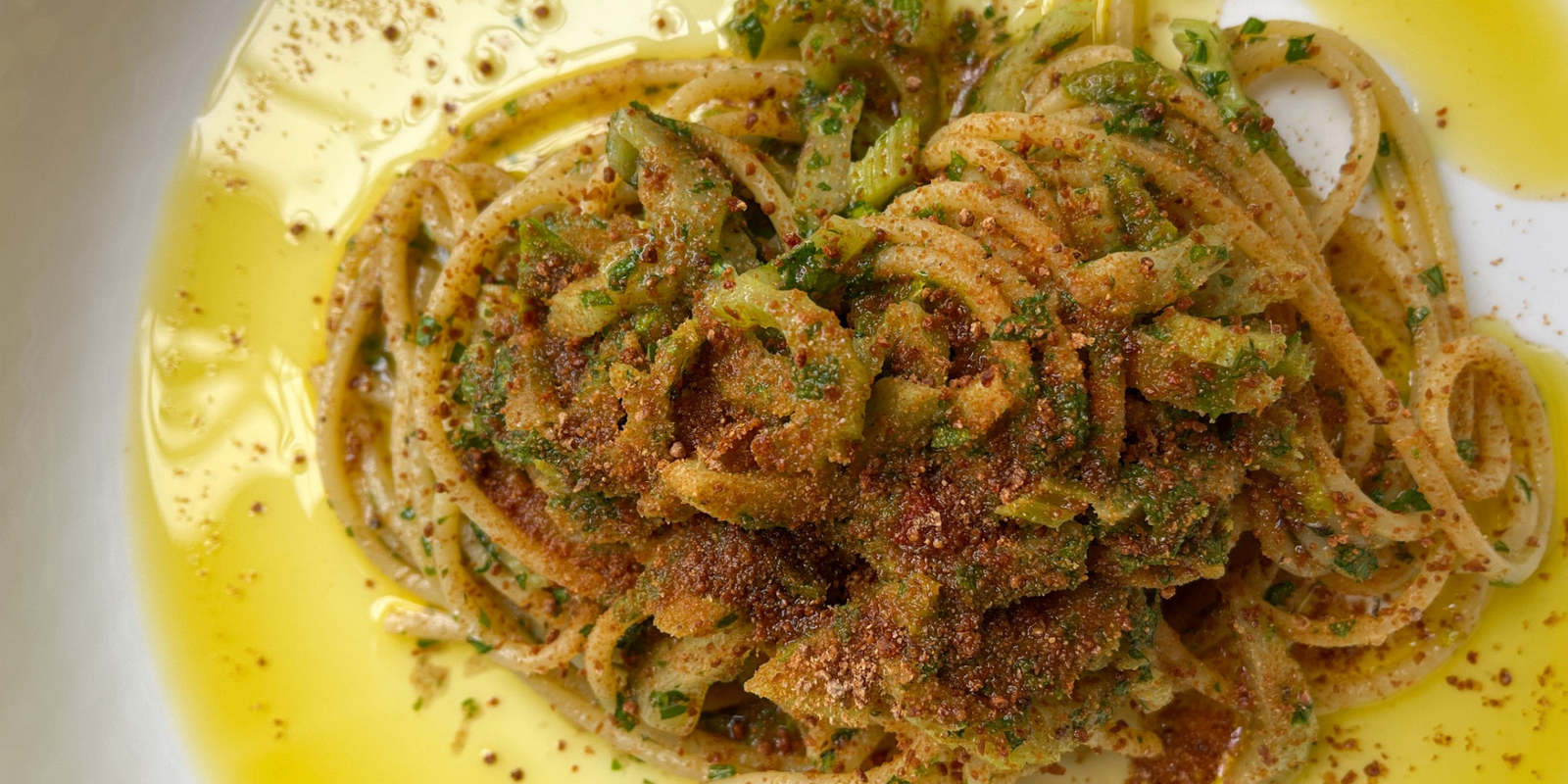 Spaghetti with Bottarga, Celery, and Lemon Zest