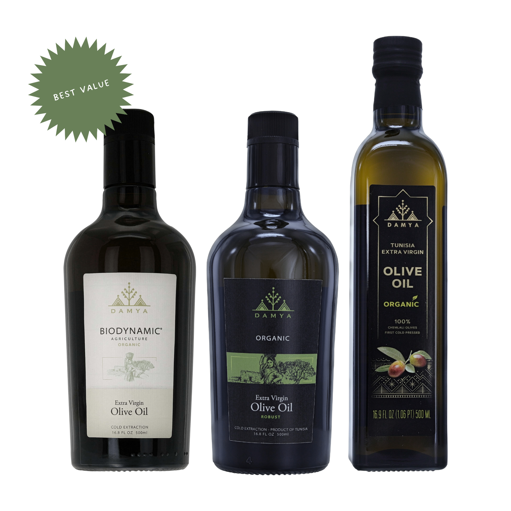 Damya Organic Extra Virgin Olive Oil Trio - BEST VALUE