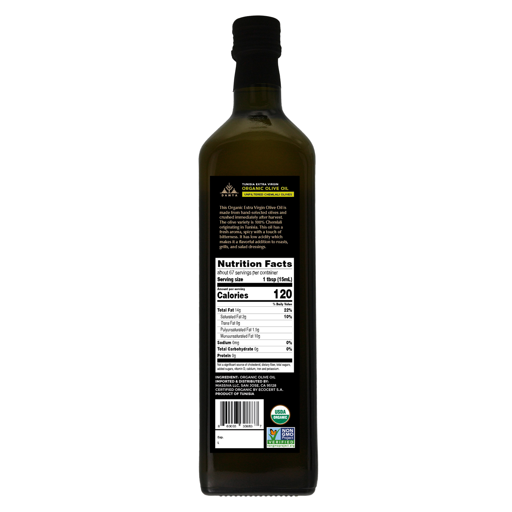 Damya Organic Unfiltered Extra Virgin Olive Oil back